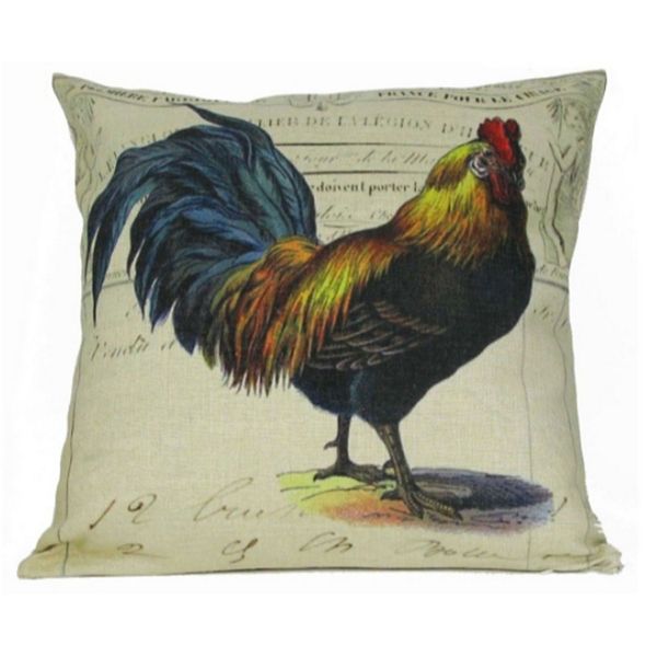 18" Ivory and Blue Tail Rooster Throw Pillow with Insert Golden Hill Studio