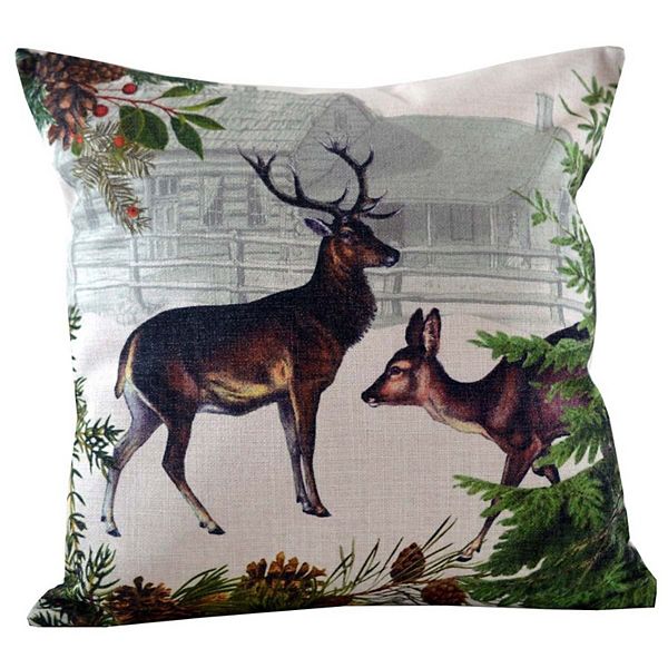 18" Black Buck and Doe with Farmhouse Background Throw Pillow Cover Golden Hill Studio