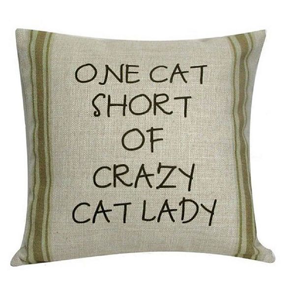 12" Green and Black 'One Cat Short of Crazy Cat Lady' Throw Pillow Golden Hill Studio