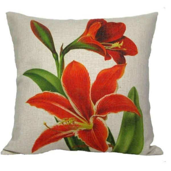 18" Orange and Green Tropical Amaryllis Flower Square Throw Pillow Cover Golden Hill Studio