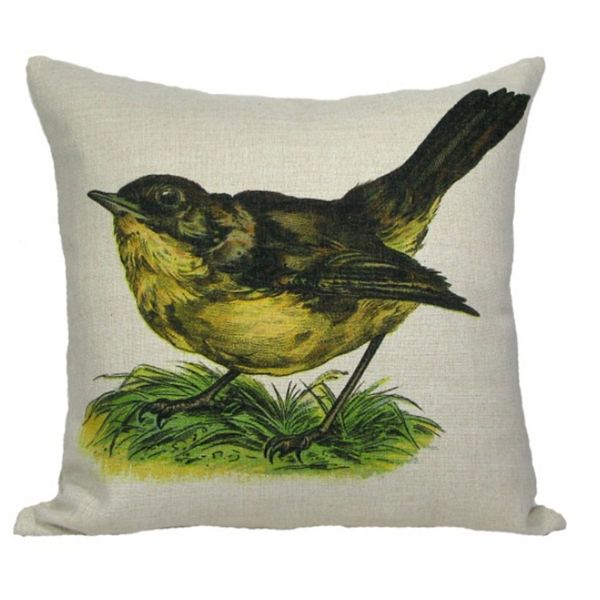 18" White and Green Wren Bird Throw Pillow with Insert Golden Hill Studio