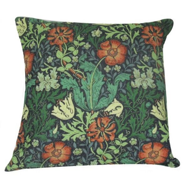 18" Green and Orange Antique Floral Throw Pillow Cover Golden Hill Studio