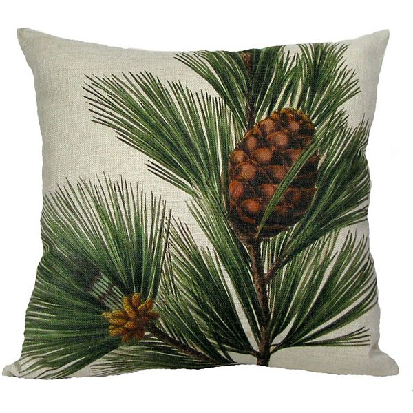 18" White and Brown Pine Cone with Bough Throw Pillow Golden Hill Studio