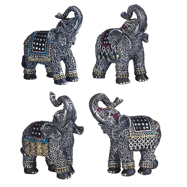 FC Design 4-PC 4"H Silver Mini Trunk Up Elephant Set Statue Fantasy Decoration Figurine Home Room Decor F.C Design