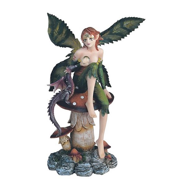 FC Design 9"H Green Fairy with Purple Baby Dragon Sitting on Mushroom Statue Fantasy Decoration Figurine Home Room Decor F.C Design