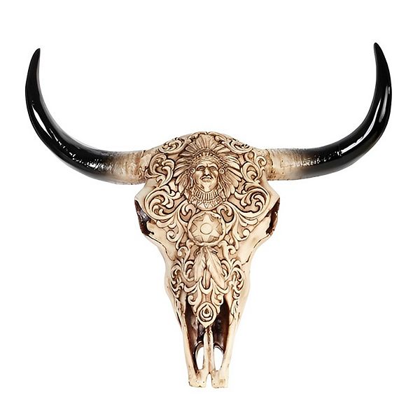 FC Design 11"H Buffalo Skull with Carved Relief on The Front Taxidermy Animal Head Wall Decor Home Room Decor F.C Design