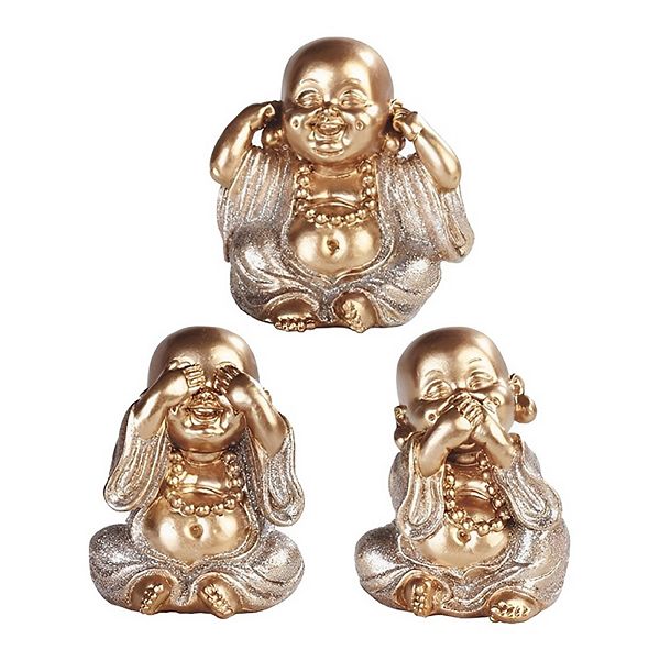 FC Design 3-PC Gold Maitreya Buddha Hear-No, See-No, Speak-No Evil 3.5"H Statue Decoration Figurine Set Home Room Decor F.C Design