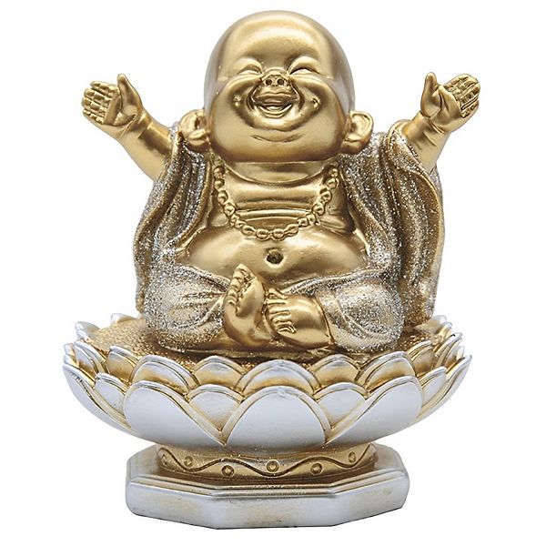 FC Design 4.75"H Gold and Silver Maitreya Buddha on Lotus Seat Statue Happy Buddha Feng Shui Decoration Religious Figurine Home Room Decor F.C Design