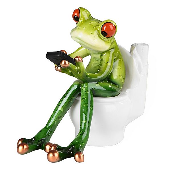 FC Design 5.25"H Tree Frog Sitting on Toilet Holding Phone Statue Funny Animal Decoration Figurine Home Room Decor F.C Design