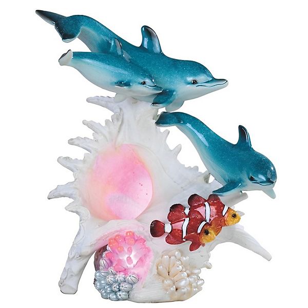 FC Design 9.25"H LED Lighting Sea Conch with Dolphins and Clownfish Night Light Statue Marine Life Decoration Figurine Home Room Decor F.C Design