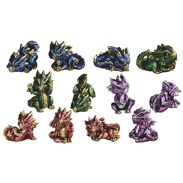 FC Design 12-PC Medieval Miniature Dragons in Different Poses and Color 2.25"H Fantasy Decoration Figurine Set Home Room Decor F.C Design