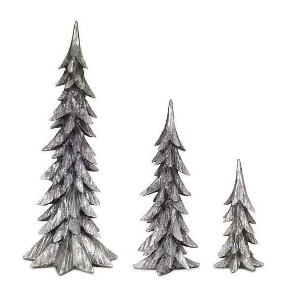 Set of 3 Silver and Black Resin Decorative Artificial Tree  24.75" Contemporary Home Living