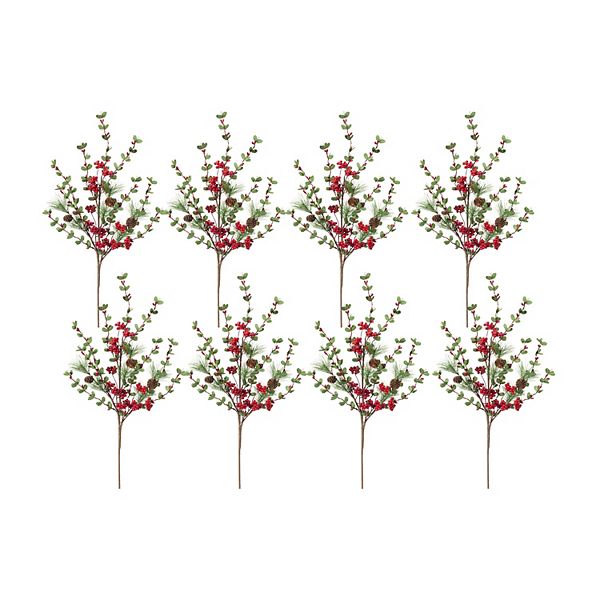 Set of 8 Green and Red Artificial Pine Berry Spray  29” Contemporary Home Living