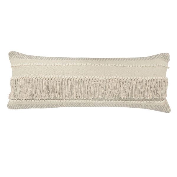 18" Beige Over Tufted Hand Woven Rectangular Lumbar Pillow Laddha Home Designs