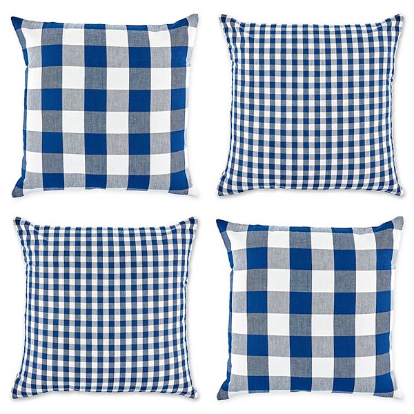 Set of 4 Blue and White Gingham and Buffalo Check Pillow Cover  18" Contemporary Home Living