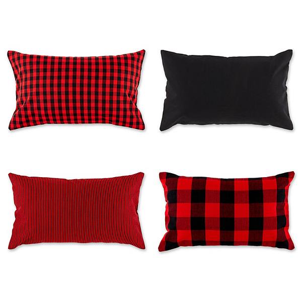 Set of 4 Red and Black Cotton Pillow Cover 20" Contemporary Home Living