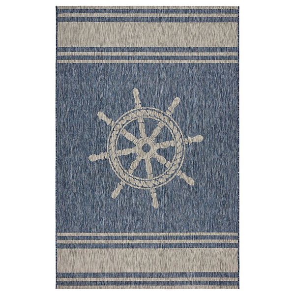 7.75' x 9.5' Navy and Gray Helm Rectangular Area Throw Rug Contemporary Home Living