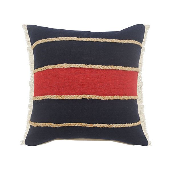 20" Navy and Red Striped Square Lumbar Pillow Laddha Home Designs