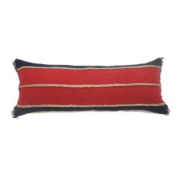 36" Red and Navy Striped Rectangular Lumbar Pillow Laddha Home Designs