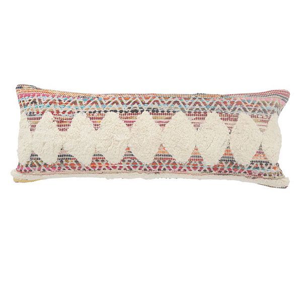 36" White and Red Diamond Chevron Handmade Rectangular Lumbar Pillow Laddha Home Designs