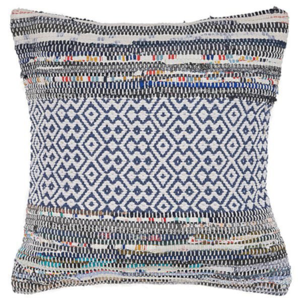 18" Blue and White Geometric Bohemian Square Throw Pillow Laddha Home Designs