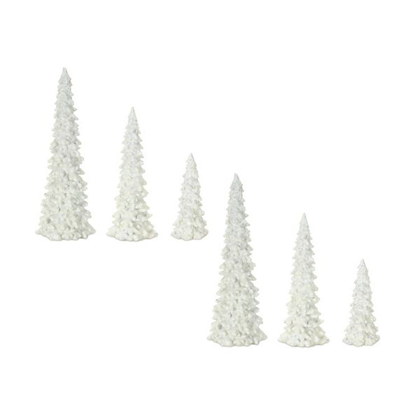 Set of 6 White Resin Tall Decorative Christmas Snow Tree  11.5" Contemporary Home Living