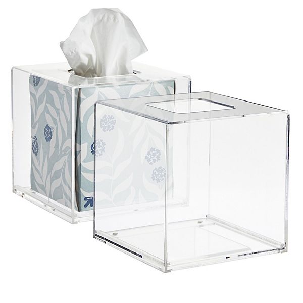 2 Pack Clear Tissue Box Holder, Square Tissue Dispenser for Bathroom, 5.5 In Juvale