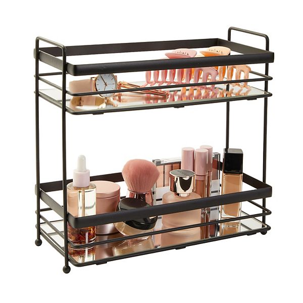 Matte Black 2-Tier Mirrored Tray for Vanity, Bathroom Countertop, Perfume Organizer (12 x 5.7 x 11 In) Juvale