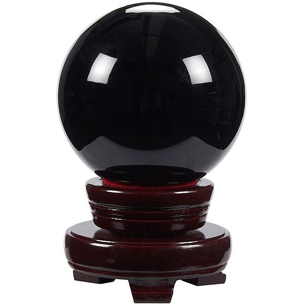 Small Black Obsidian Sphere, Decorative Crystal Ball with Stand for Meditation, Healing, Feng Shui (80mm / 3.15 In) Juvale