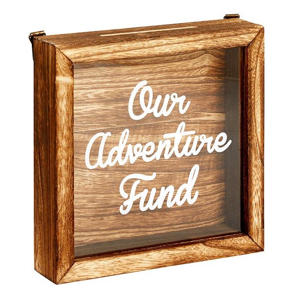 Our Adventure Honeymoon Fund Box for Wedding Gift, Wooden Travel Piggy Bank, 7x7 Juvale