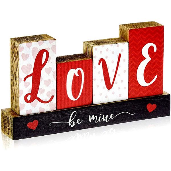 Valentine's Day Decor Wood Blocks Set for Home Farmhouse, Kitchen Decoration Okuna Outpost