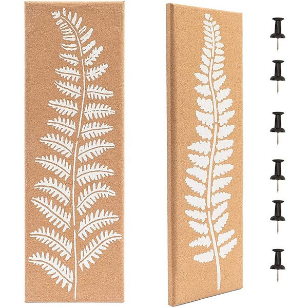 Frameless Cork Bulletin Board with Leaf Printing (8 x 23.6 x 0.8 in,2 Pack) Juvale