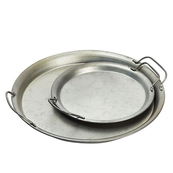 2-Pack Galvanized Round Metal Tray with Handles for Kitchen Decor (2 Sizes) Farmlyn Creek