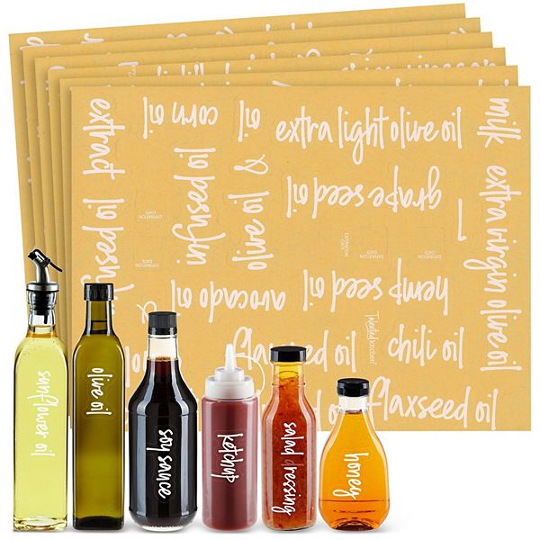 Talented Kitchen 132 White Script Oil and Vinegar Labels for Bottles Talented Kitchen