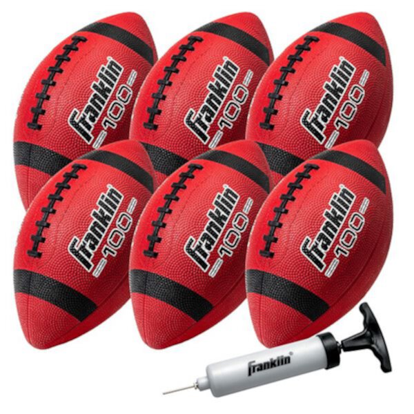 Franklin Sports Мяч Grip-Rite 100 Junior 6 штук и насос, 10 дюймов, для детей 6 лет и старше, из прочной резины Franklin Sports