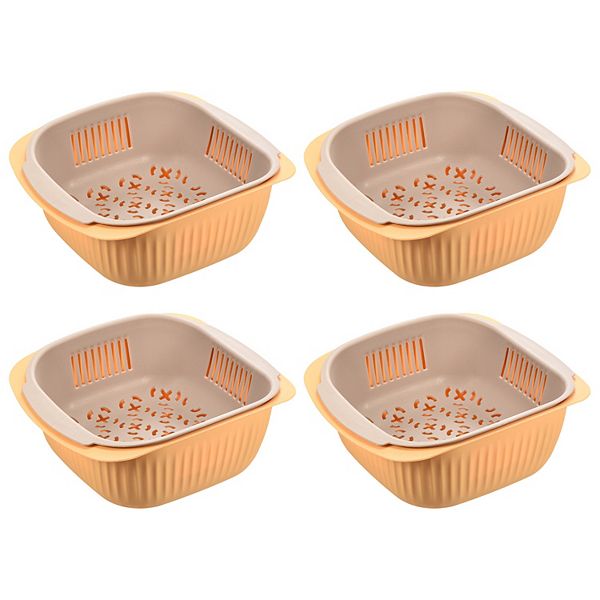 Kitchen Plastic Colander Fruit Vegetable Strainer Basket 4PCS Unique Bargains