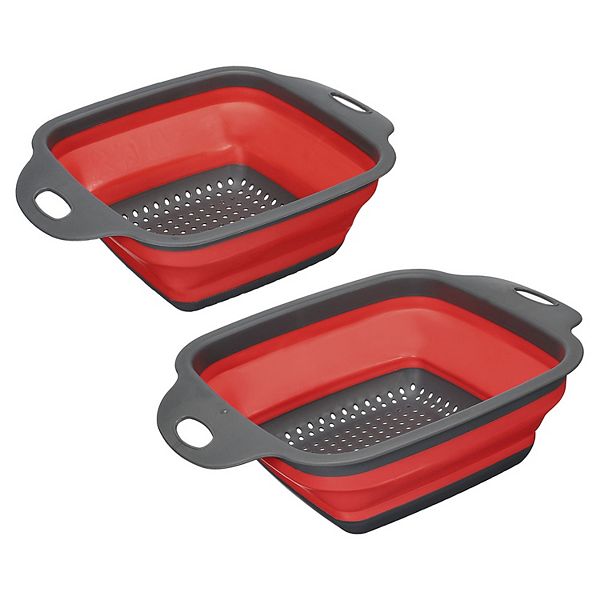 Collapsible Colander Set, 2 Size Silicone Square Foldable Strainer Unique Bargains