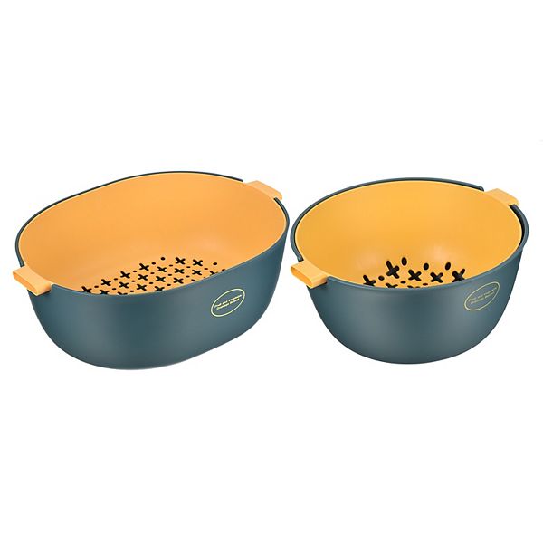 Kitchen Food Strainer Bowl Plastic Double Layered Drain Basket 2PCS Unique Bargains