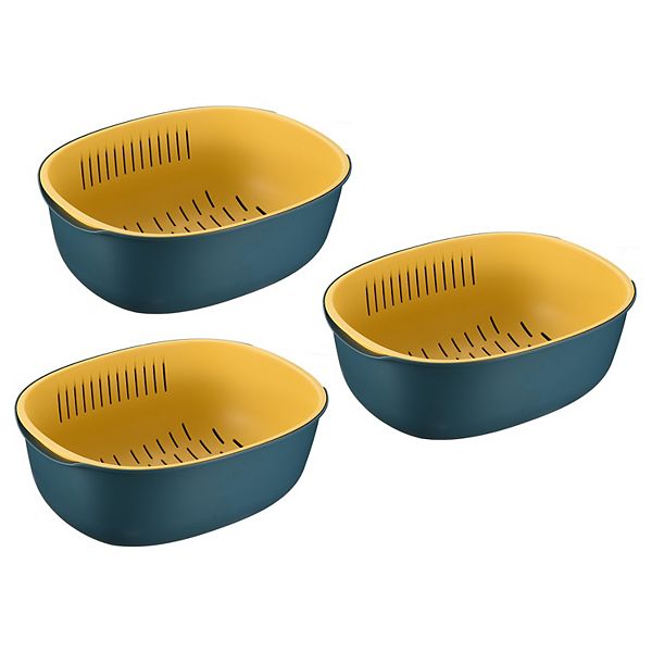 Kitchen Colander Bowl Strainers 3PCS, Plastic Double Layered Drain Basket Unique Bargains