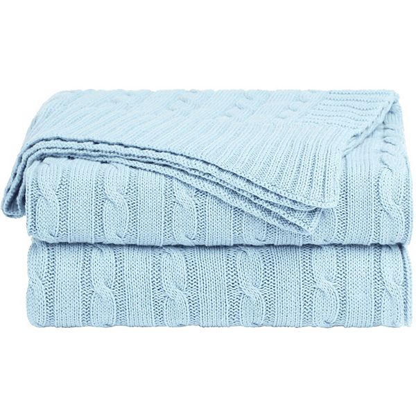 Cotton Blanket Decorative Cable Knitted Throw Soft Knit Blankets Throw 47"x78" PiccoCasa