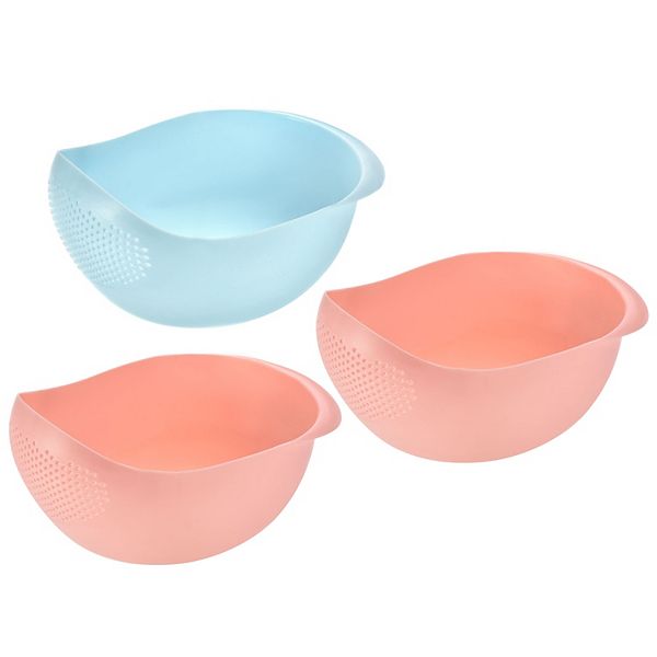 3pcs Kitchen Colander Rice Drain Bowl Fruit Washing Basket Unique Bargains