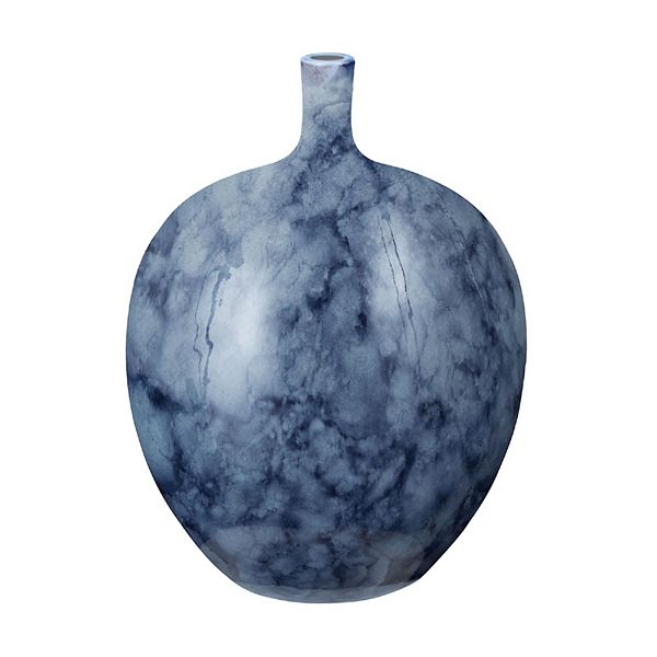 11” Blue and White Midnight Marble Vase Bottle - Small Contemporary Home Living