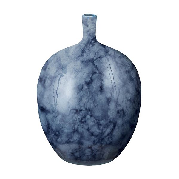 14” Blue and White Midnight Marble Vase Bottle - Large Contemporary Home Living