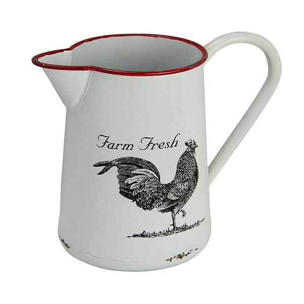 8.5" White and Red Contemporary Chicken Decal Print Pitcher Decor Contemporary Home Living