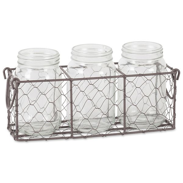 4-Piece Vintage-Style Metal Wire Caddy With Vases 11.25" Contemporary Home Living