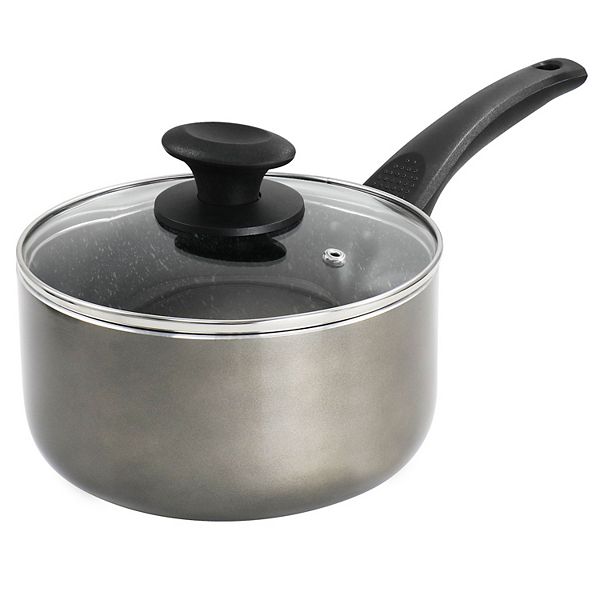 Oster Cocina 2.5 Quart Merrion Nonstick Aluminum Saucepan with Lid in Metallic Grey Oster Cocina