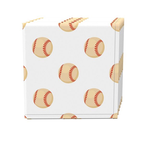 Napkin Set, 100% Polyester, Set of 4, 18x18", Baseballs Fabric Textile Products