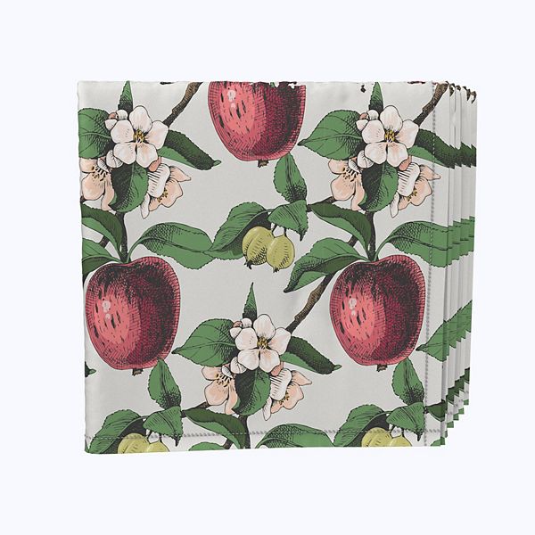 Napkin Set, 100% Polyester, Set of 4, 18x18", Apples in Branches Fabric Textile Products