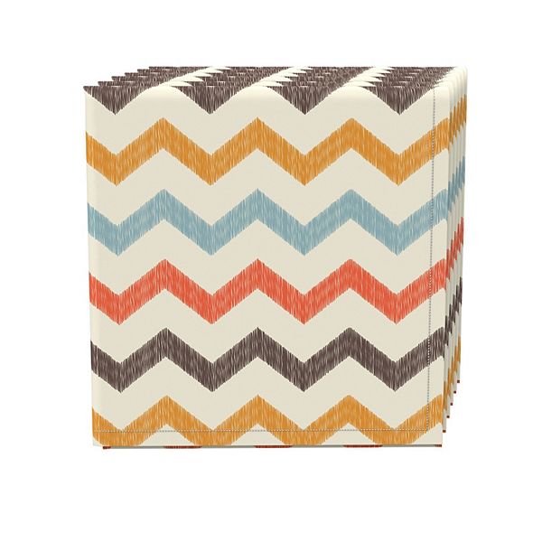 Napkin Set, 100% Polyester, Set of 4, 18x18", Chevron Illustration Fabric Textile Products