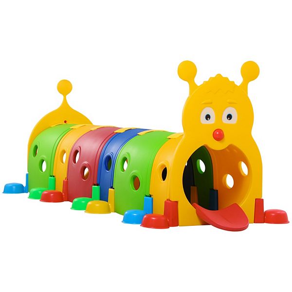 Qaba Kids Caterpillar Tunnel Outdoor Indoor Climb-N-Crawl Play Equipment for 3-6 Years Old, 6 Sections, for Daycare, Preschool, Playground Qaba